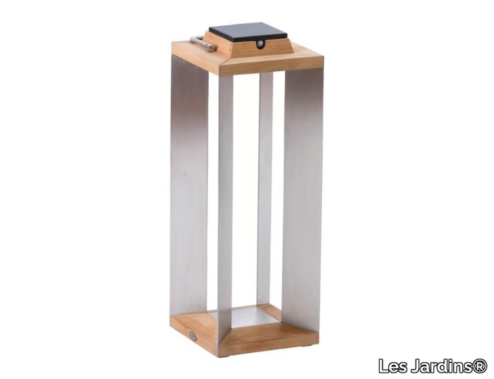 TECKA62 - Solar powered stainless steel and wood lantern _ Les Jardins®