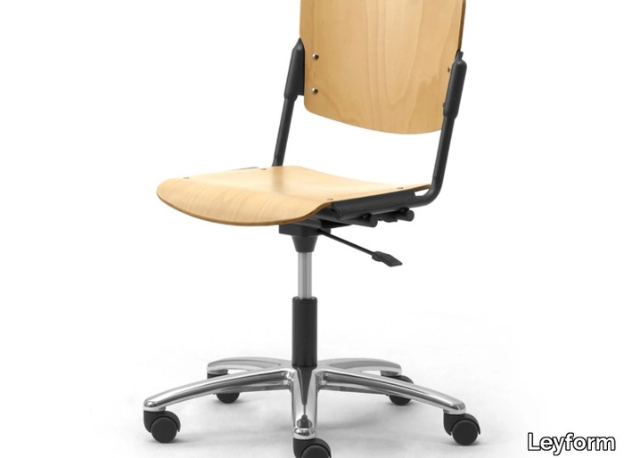 LAMIA - Wooden office chair with castors with 5-Spoke base _ Leyform