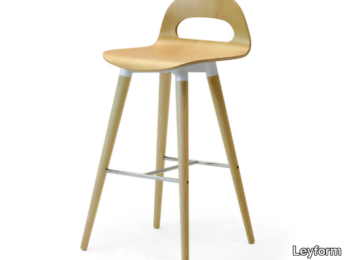 SAMBA WOOD - High wood veneer stool with back _ Leyform