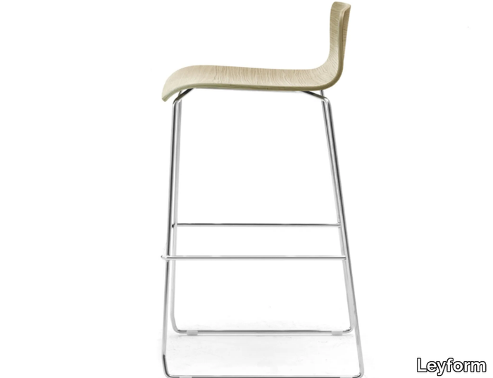 ZEROSEDICI WOOD - High stackable sled base steel and wood veneer stool _ Leyform