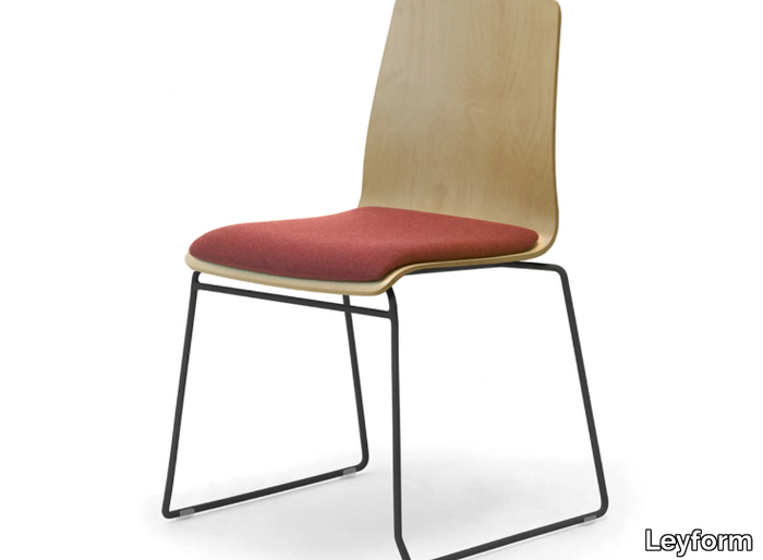 ZEROSEDICI WOOD - Sled base multi-layer wood chair with linking device with integrated cushion _ Leyform