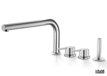 STYLO 241 - Deck mounted 4 hole stainless steel bathtub tap with hand shower _ Linki