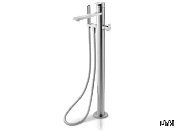 TEK 071 - Floor standing stainless steel bathtub mixer with flexible hose _ Linki