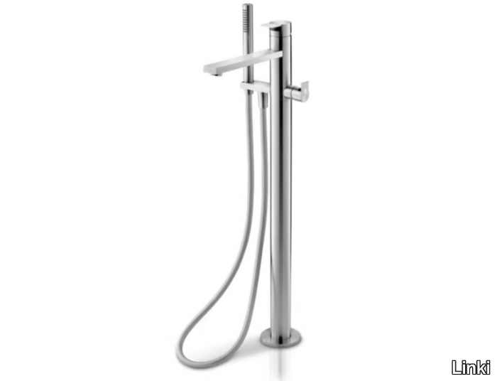 TEK 070 - Floor standing stainless steel bathtub mixer with flexible hose _ Linki