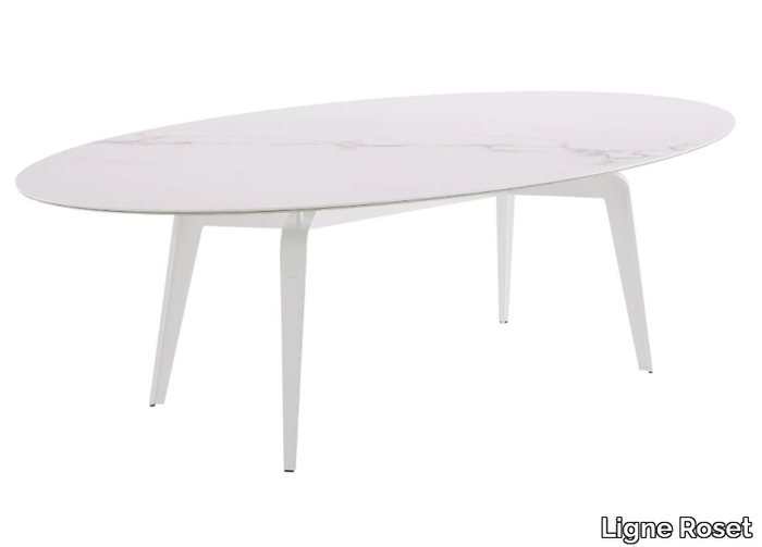 ODESSA - Oval dining table with porcelain stoneware top marble effect _ Ligne Roset