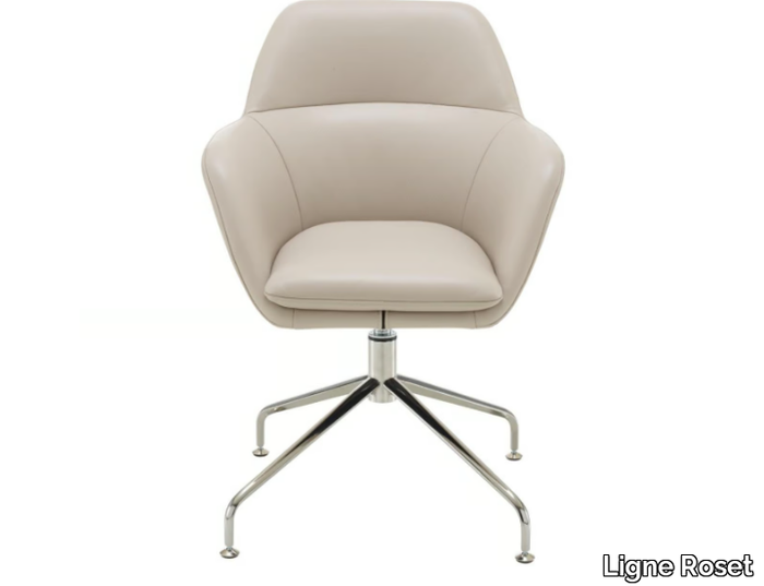 AMÉDÉE - Swivel with 4-spoke base leather chair with armrests _ Ligne Roset