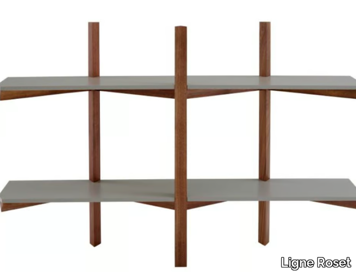 BIPLAN - Wall-mounted floating wooden bookcase _ Ligne Roset