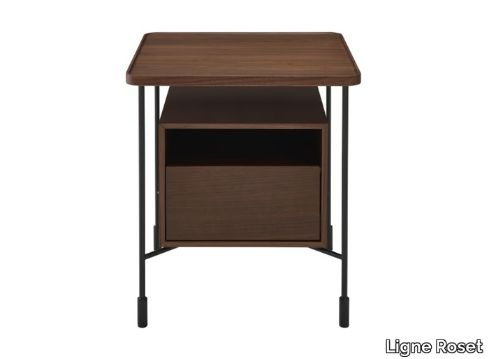 PASSEPARTOUT - Square walnut bedside table with drawers _ Ligne Roset