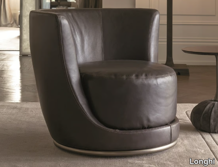 LAURENT - Swivel leather armchair _ Longhi