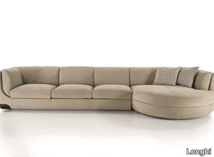 BRAVERY - Leather and fabric sofa with chaise longue _ Longhi