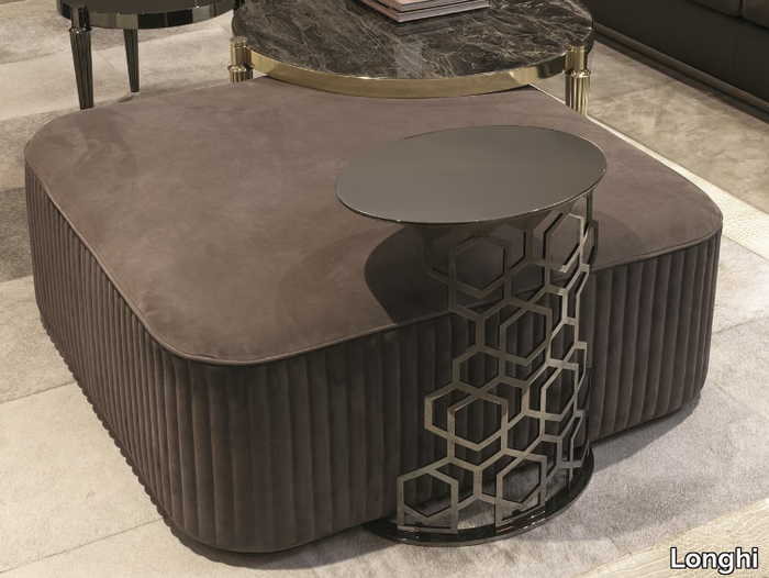 FELIX - Upholstered square leather pouf _ Longhi