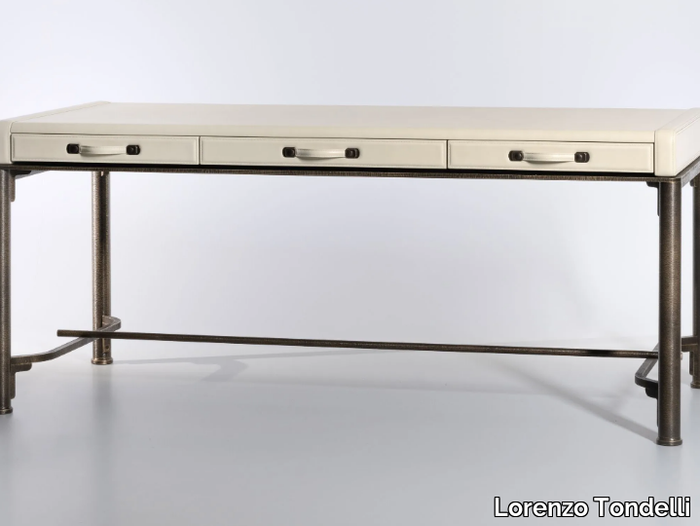 ERMETE - Rectangular leather writing desk with drawers _ Lorenzo Tondelli