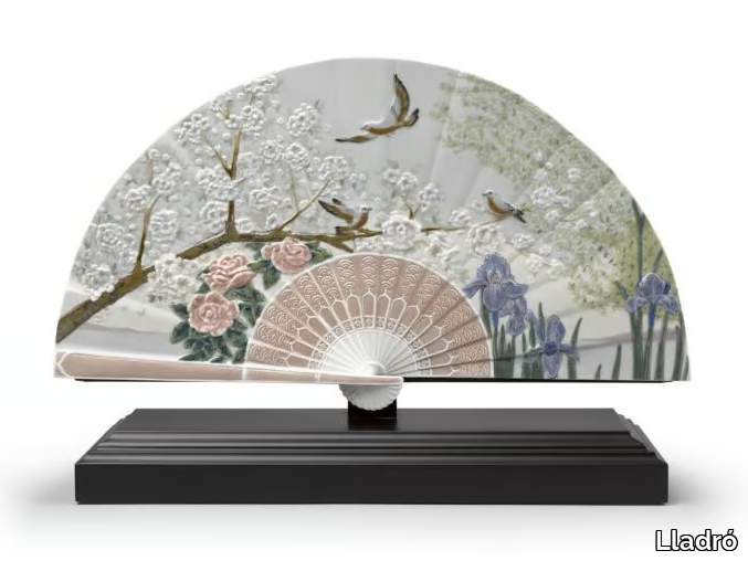 IRIS AND CHERRY FLOWERS FAN - Porcelain decorative object _ Lladró