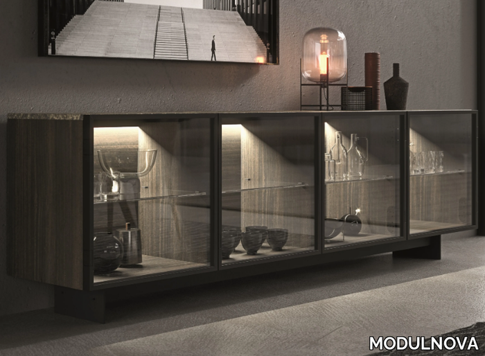 FLOAT - Wood and glass sideboard with integrated lighting _ MODULNOVA