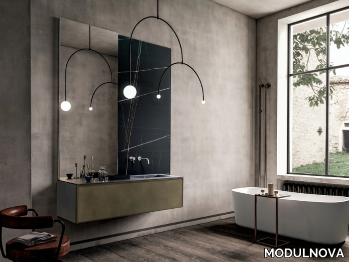 FRAME - Single wall-mounted metal vanity unit with mirror _ MODULNOVA