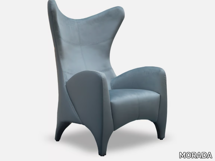 AVI - Upholstered bergere leather armchair with armrests _ MORADA