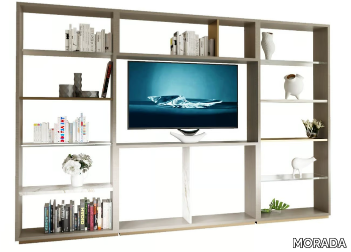 PURO - Freestanding wood and glass TV wall system _ MORADA