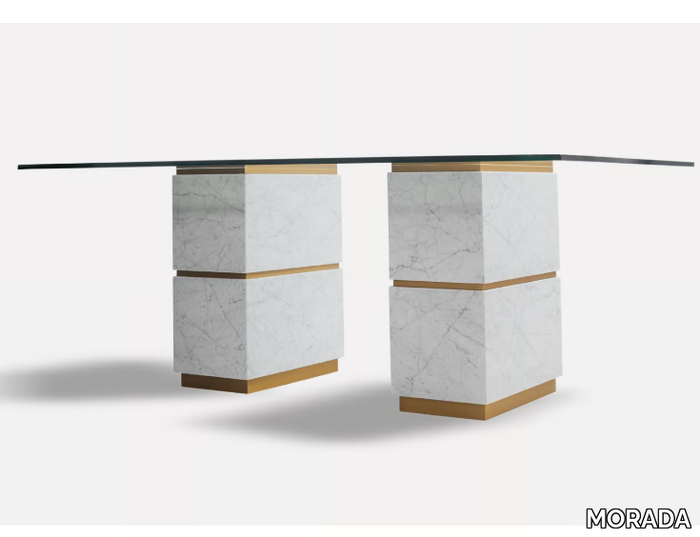 ATLAS - Rectangular glass and Carrara marble dining table _ MORADA