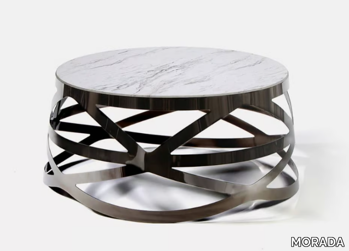 CROWN ROYAL - Round stainless steel and marble coffee table _ MORADA