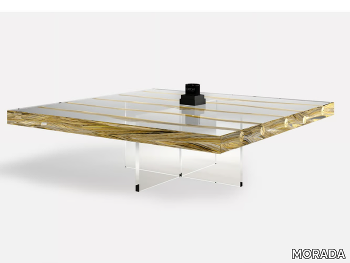 FLOATING LIANA - Square wood and glass coffee table _ MORADA