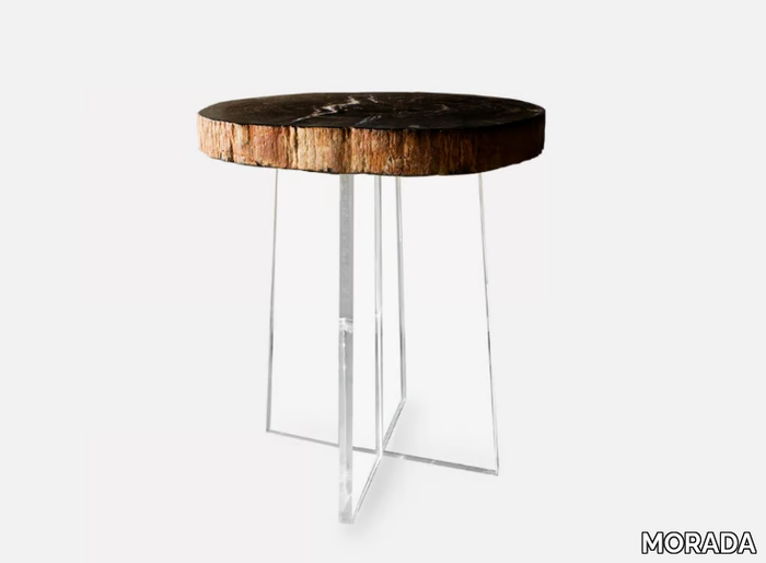 PETRA SLICE - Round acrylic and wooden side table _ MORADA