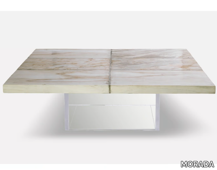 PETRA - Square acrylic and wooden coffee table _ MORADA