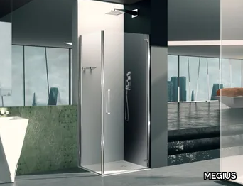 PRISMA 1.0 - Corner glass shower cabin with hinged door _ MEGIUS