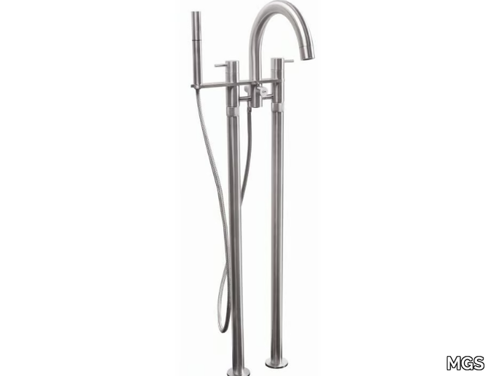 MB507 - Floor standing stainless steel bathtub mixer with hand shower _ MGS