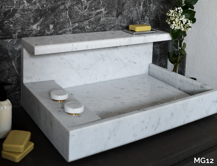 JP - Countertop rectangular Carrara marble washbasin _ MG12