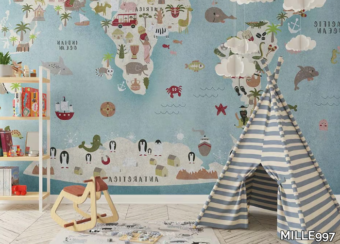 ANIMAL MAP - Motif nonwoven kids wallpaper _ MILLE997