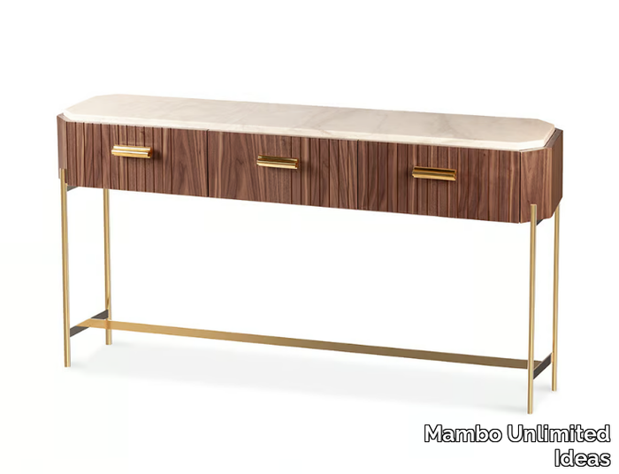 MALCOLM - Wood veneer and marble console table with drawers _ Mambo Unlimited Ideas