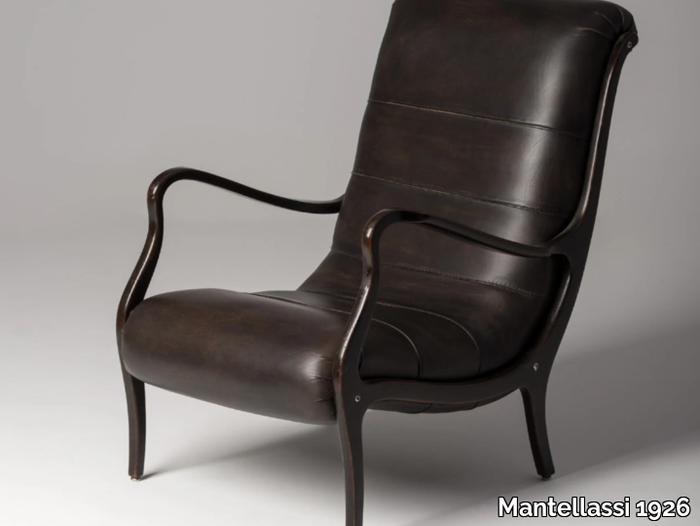 ESSE - Beech and leather armchair with armrests _ Mantellassi 1926