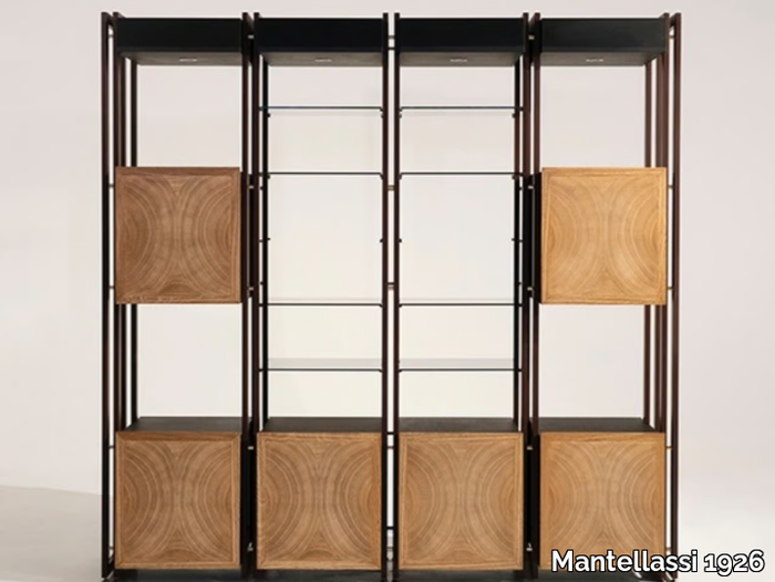 TURY - Open wood veneer and iron bookcase with drawers _ Mantellassi 1926