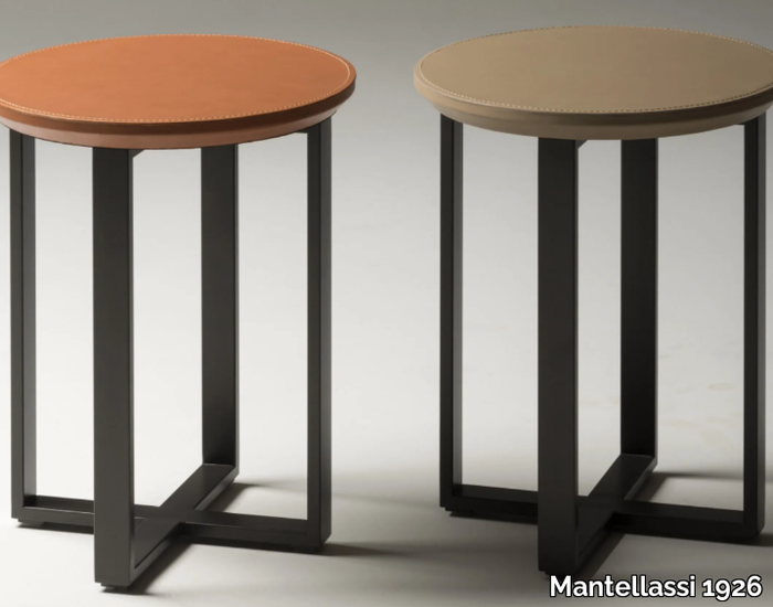 SCRICCIOLO - Round tanned leather and steel coffee table _ Mantellassi 1926