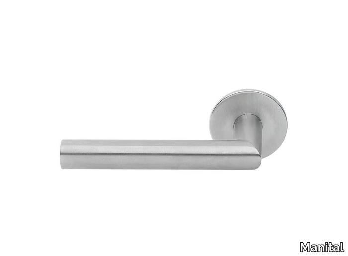 POLARE - Stainless steel door handle with lock on rose _ Manital