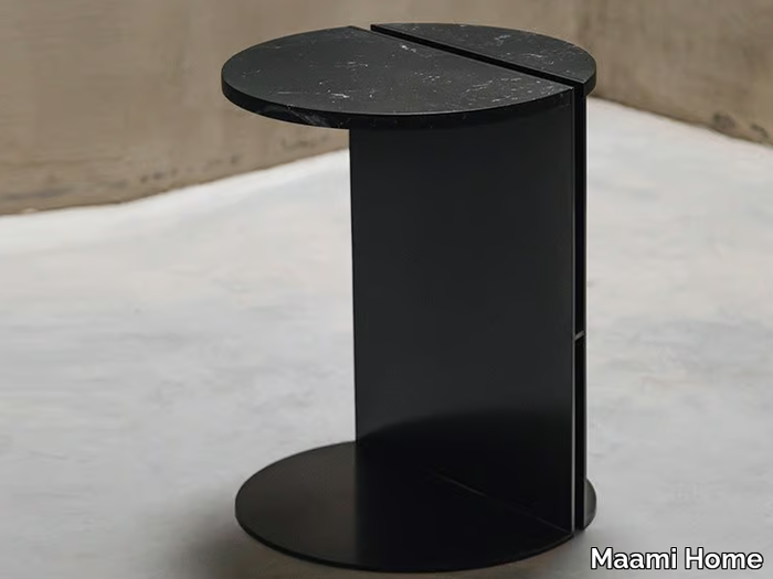 HALF NERO MARQUINA - Low round side table in marble and aluminum _ Maami Home