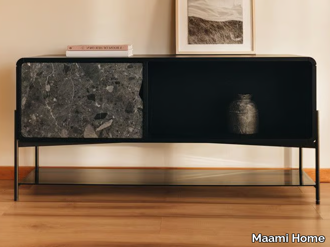 RICH LP GRIS ALVITO - Wooden and marble sideboard with doors _ Maami Home