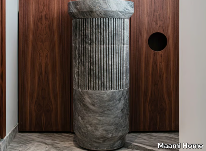 DORIC - Freestanding pedestal Grigio Nuvolato marble washbasin _ Maami Home