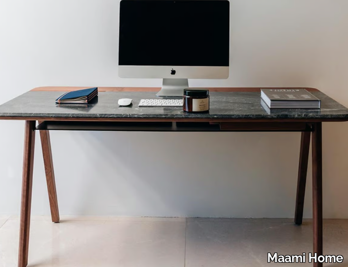 DRAFT DESK SPIDER GREY - Desk in marble and wood with drawers _ Maami Home