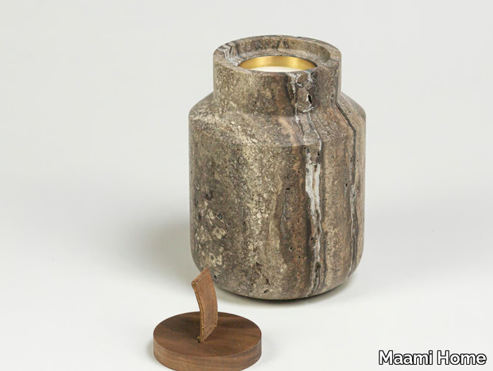 HANDLE BLACK TRAVERTINE - Natural stone candle holder _ Maami Home