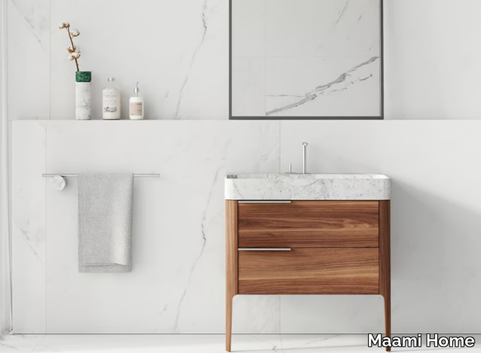 PHRA NANG - Carrara marble console sink with drawers _ Maami Home