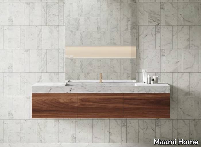 PUKA PUKA - Wall-mounted Carrara marble washbasin with drawers _ Maami Home