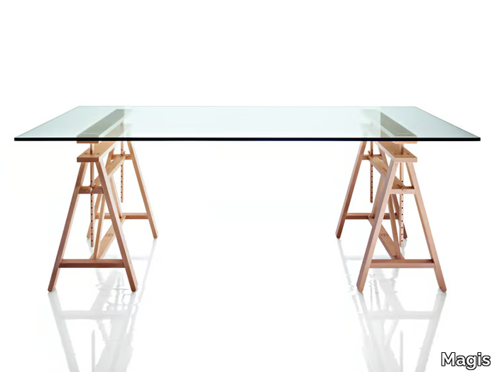 TEATRO - Height-adjustable wood and glass table _ Magis