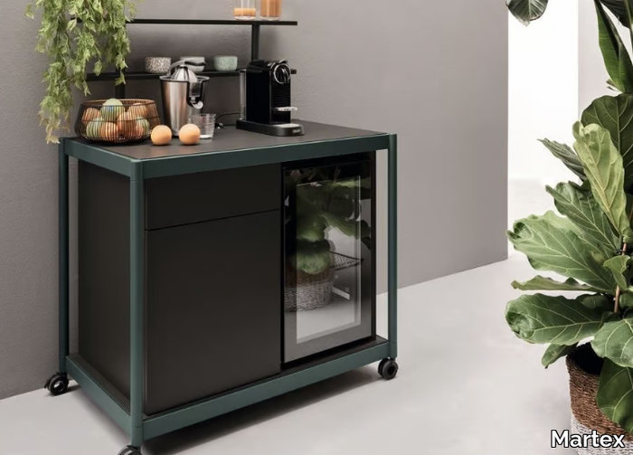 FLUIDO - Aluminium bar cabinet with casters _ Martex