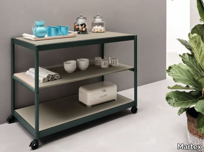 FLUIDO - Aluminium Trolley with shelving _ Martex