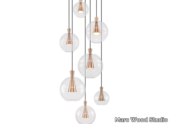 CONE CLUSTER 7 - LED brass and glass pendant lamp _ Marc Wood Studio