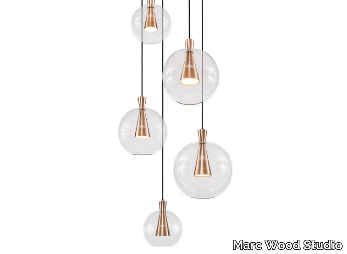 CONE CLUSTER 5 - LED brass and glass pendant lamp _ Marc Wood Studio