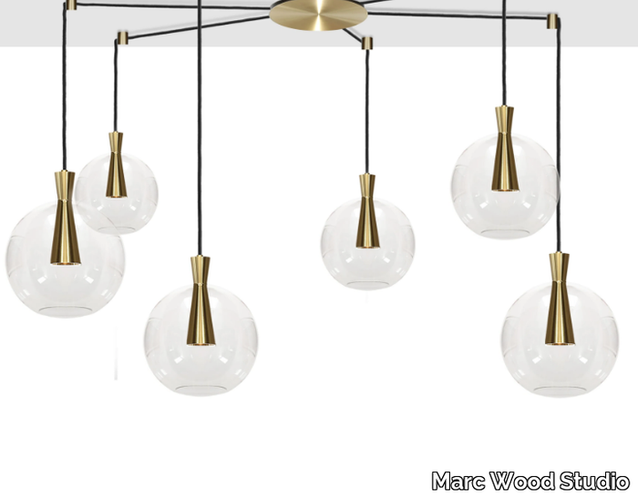 CONE CLUSTER 6 - LED brass and glass chandelier _ Marc Wood Studio