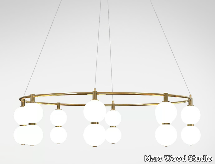 ECHO CHANDELIER CIRCULAR MEDIUM - LED brass and glass pendant lamp _ Marc Wood Studio