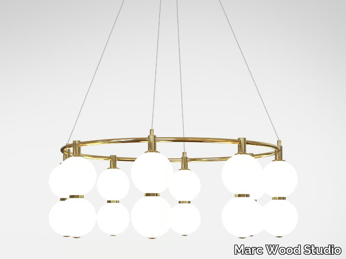 ECHO CHANDELIER CIRCULAR SMALL - LED brass and glass pendant lamp _ Marc Wood Studio